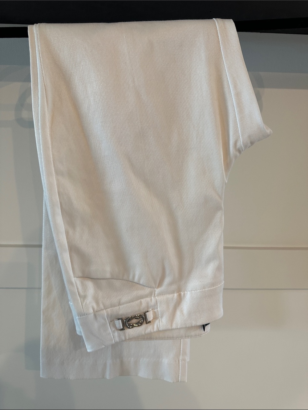 Women’s White Dress Pants with Silver Hardware Detail